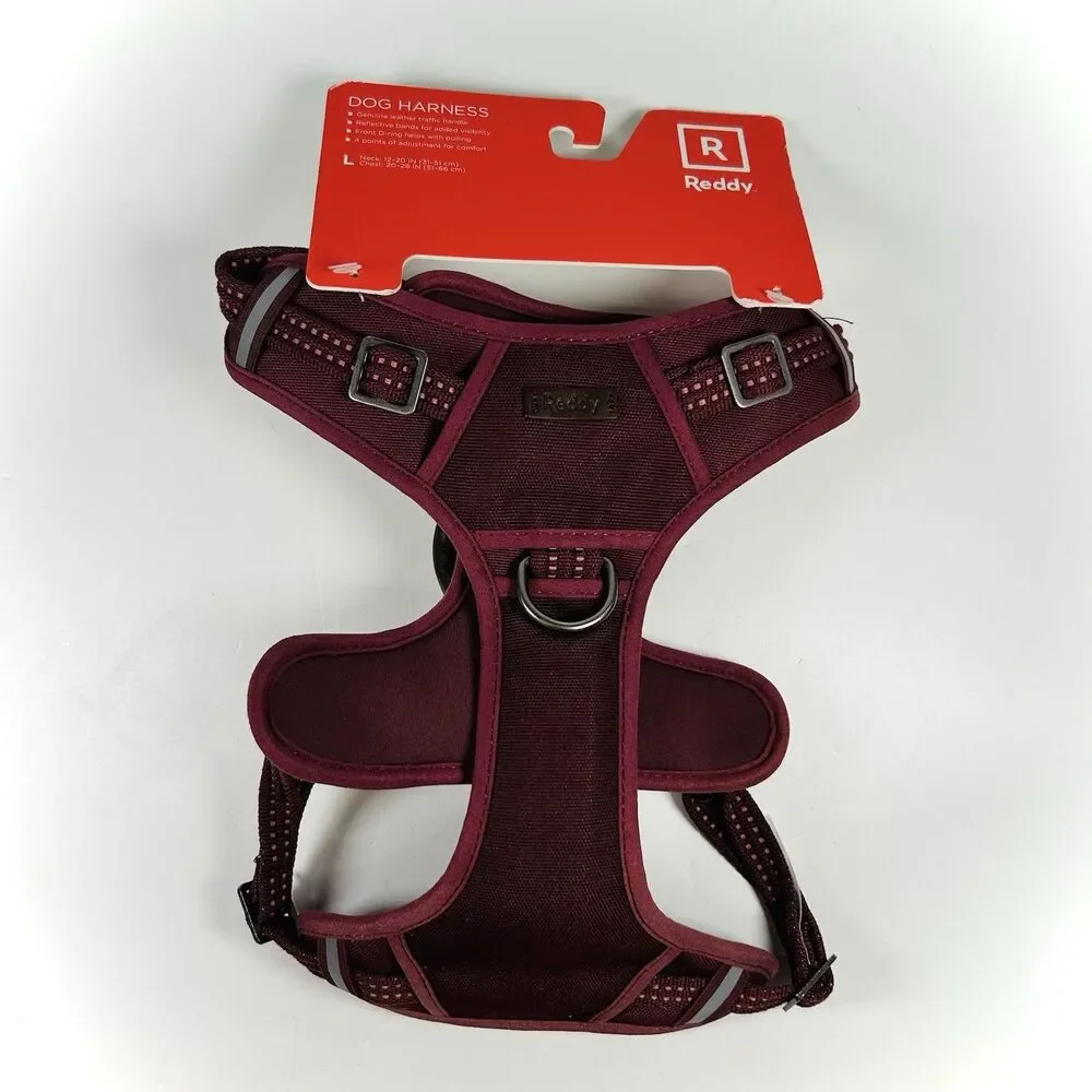NWT Reddy Dog Harness, Size Large, Burgundy/Brown, Leather Traffic Handle
